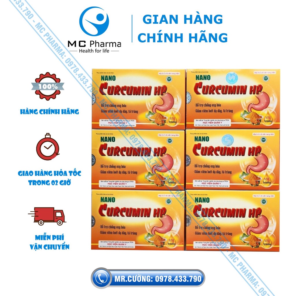 {Chính Hãng} Combo 10 hộp Nano curcumin HP Học viện quân y {Hỗ trợ giảm viêm loét dạ dày, tá tràng}
