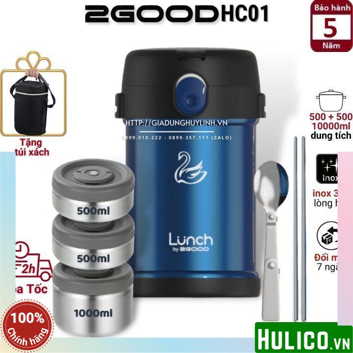 Hộp cơm giữ nhiệt 3 ngăn 2Good HC01 - 2 lít - Tặng túi xách
