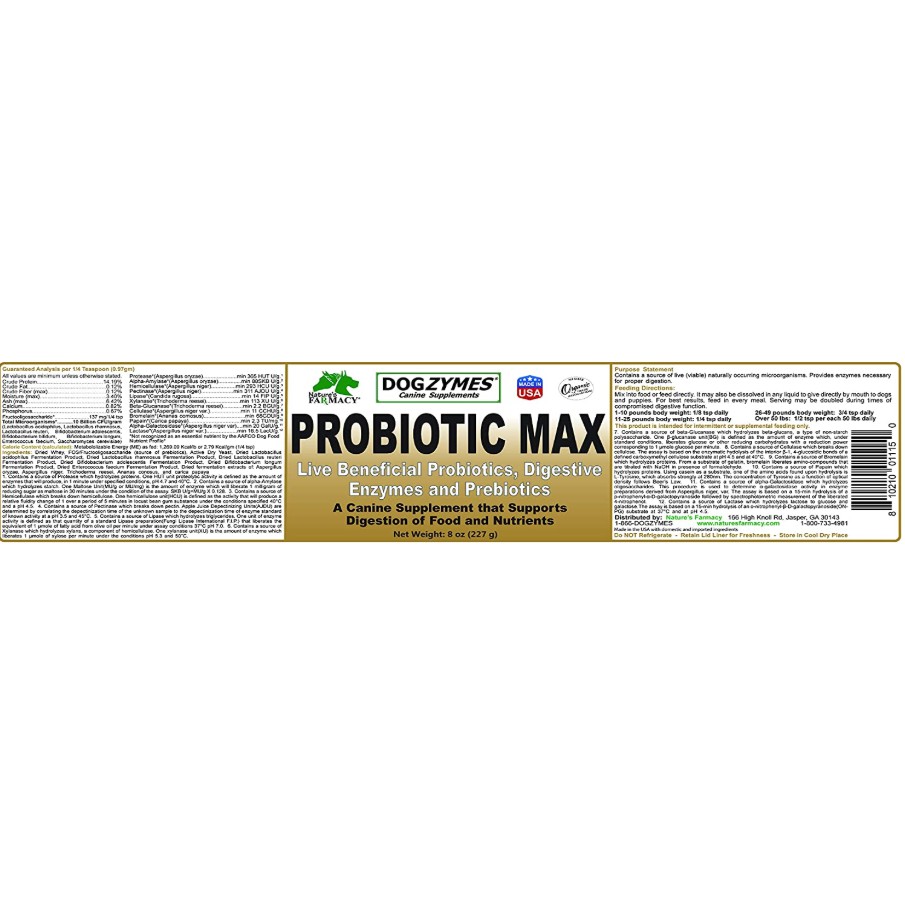 Thực phẩm hỗ trợ tiêu hóa và hệ miễn dịch Dogzymes Probiotic Max - siêu men vi sinh cho chó 227gr