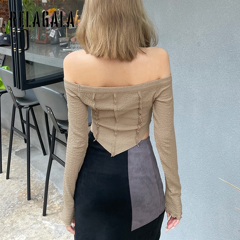 Áo kiểu croptop tay dài hở vai màu trơn mẫu  quyến rũ thời trang dành cho nữ | BigBuy360 - bigbuy360.vn