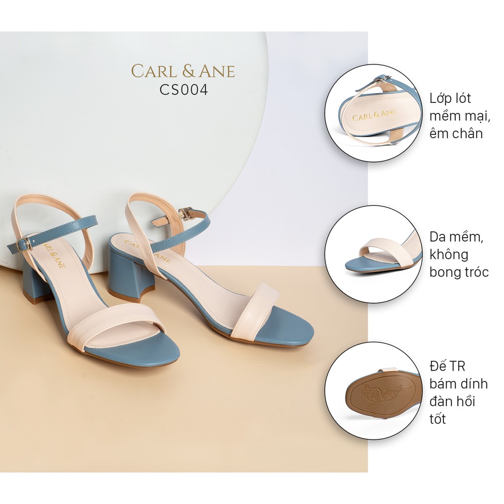 Carl &amp; Ane - Giày sandal mũi vuông cao 5cm màu kem phối xanh _ CS004