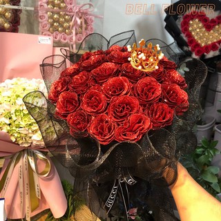 Hoa Sáp Nhũ 22 Bông Đẹp Vĩnh Cửu, Bó Hoa Hồng Giả Kim Tuyến Thơm Kèm Vương Miện Quà Tặng Sinh Nhật, Valentin Bell Flower