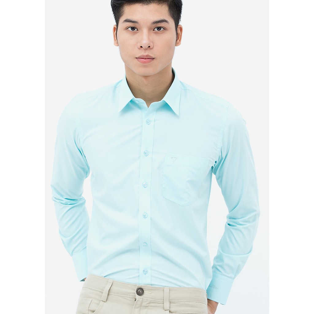 Áo sơ mi nam tay dài vạt bầu Slim Fit Vĩnh Tiến 330 - màu trơn