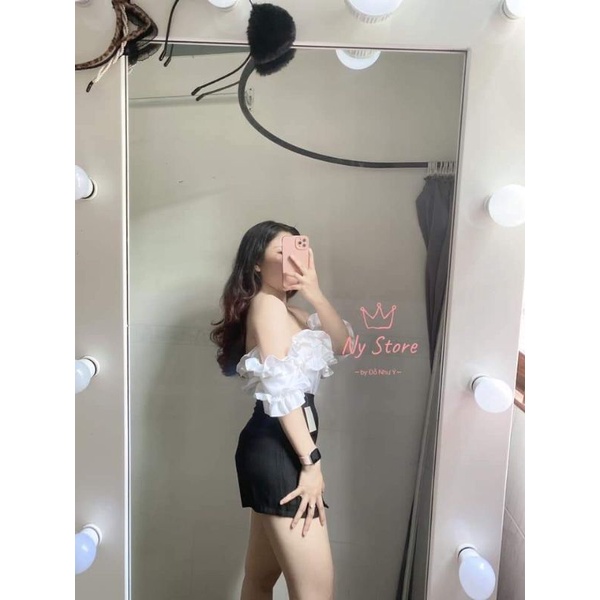 Áo trễ vai nhún bèo tầng tiểu thư siêu xinh