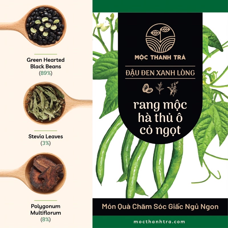 [TẶNG 1 MUỖNG GỖ] Trà Đậu Đen Xanh lòng - Cỏ ngọt - Hà thủ ô (Hũ) Mộc Thanh Trà, thức uống chăm sóc giấc ngủ