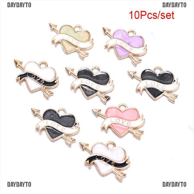 Bộ 10 Mặt Dây Chuyền Hình Trái Tim Bằng Hợp Kim Tráng Men Thủ Công