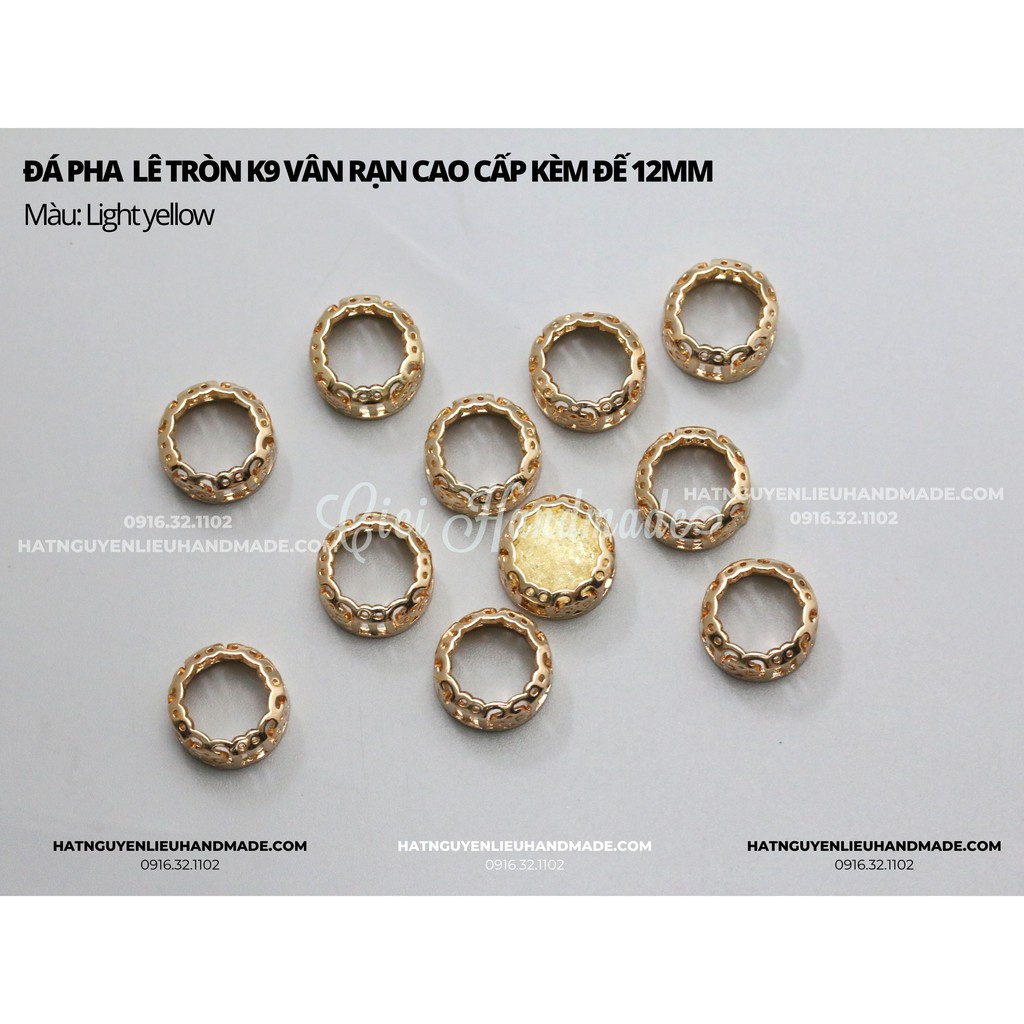 Đá pha lê tròn đá K9 vân rạn cao cấp 12mm (kèm đế hoa văn cao cấp) chuyên đính kết