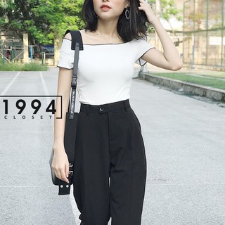 áo trễ vai thun gân chỉ nổi ngắn tay TKP85 1994closet