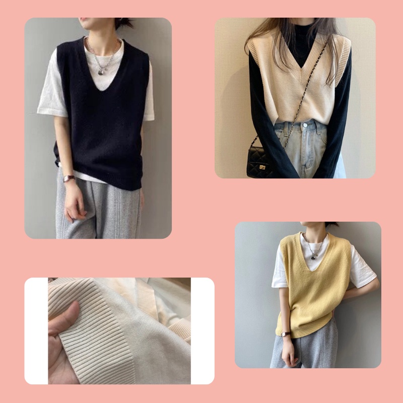 Áo gile nữ chất len dệt kim cổ chữ V 3 màu siêu xinh YUKAGO TQ252GG