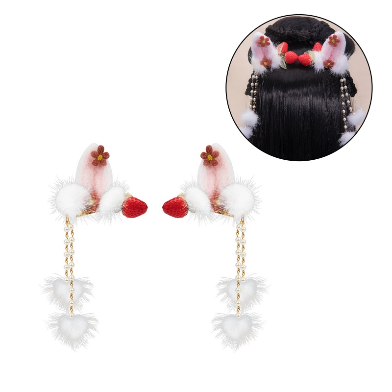 Kẹp Tóc Tua Rua Hình Tai Thỏ / Dâu Tây Đáng Yêu Dành Cho Nữ