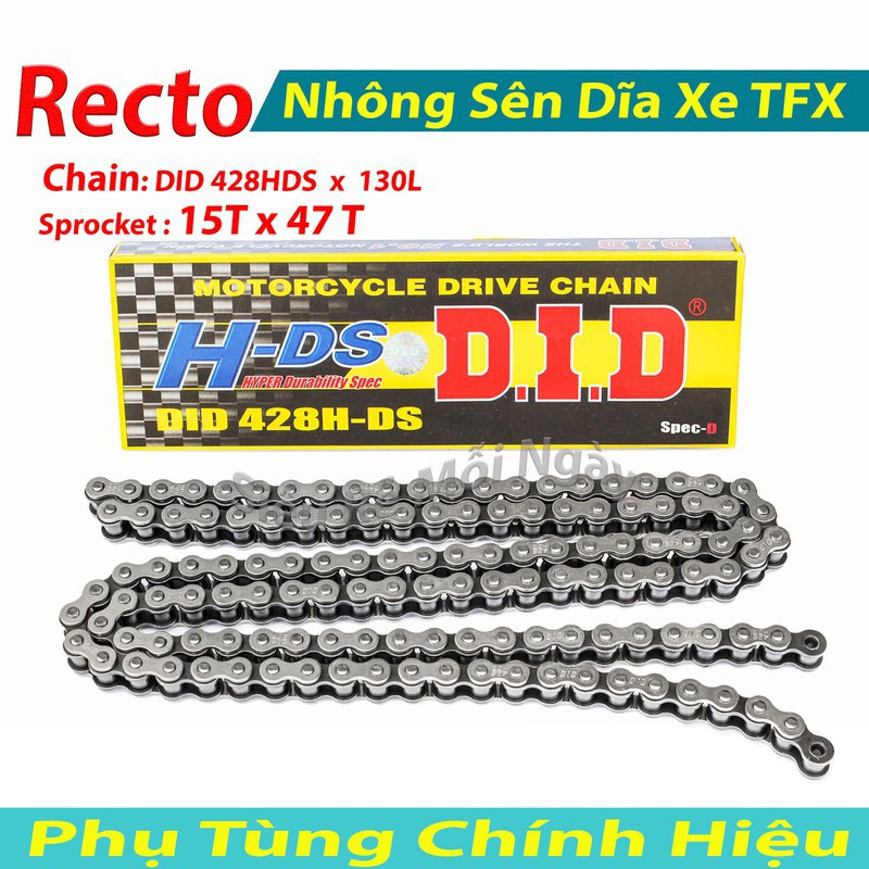 Nhông Sên Dĩa 15T và 47T Recto xe Yamaha TFX, Exciter 150, Sên DID Đen Nhật Bản