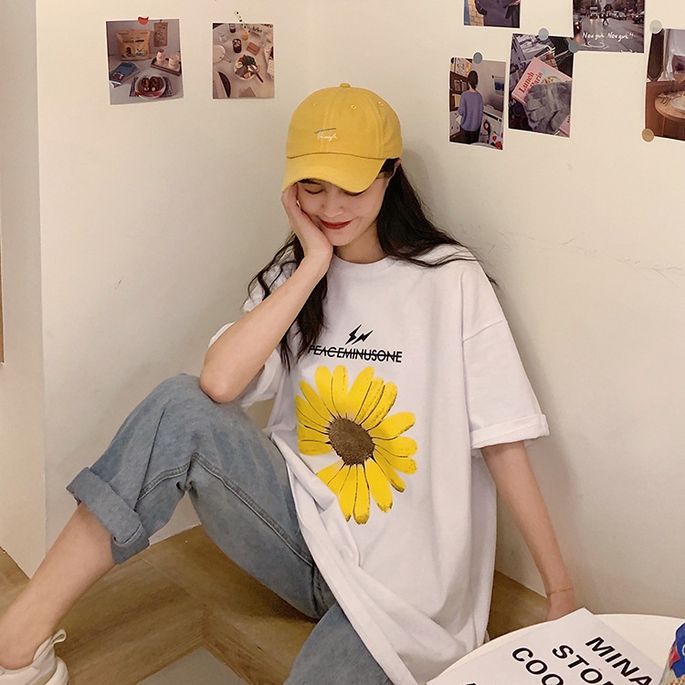 Áo Phông Nữ Form Rộng Dáng Unisex Hoa Cúc, Áo Thun Tay Lỡ Freesize Chất Cotton Co Dãn 4 chiều