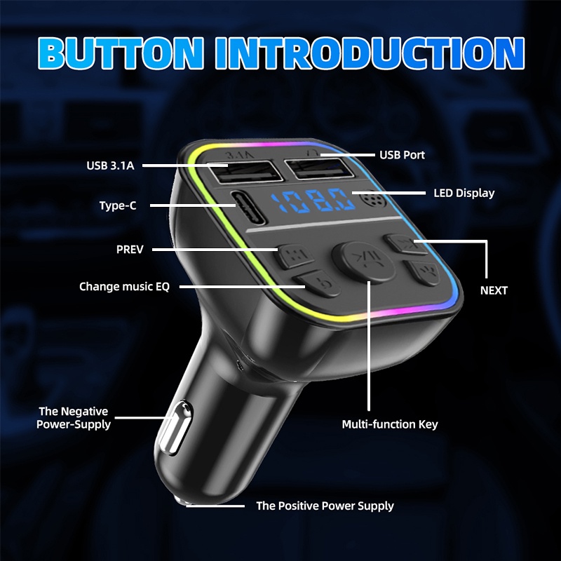 Tẩu sạc nhanh SEAMETAL hai cổng USB Bluetooth 5.0 kiêm máy nghe nhạc MP3 thích hợp cho xe hơi