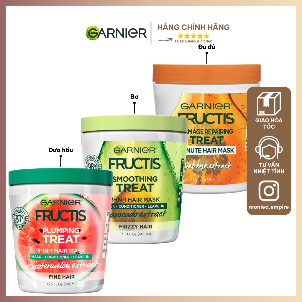 Mặt nạ ủ tóc 3 trong 1 Garnier Fructis Hair Mask 400ml