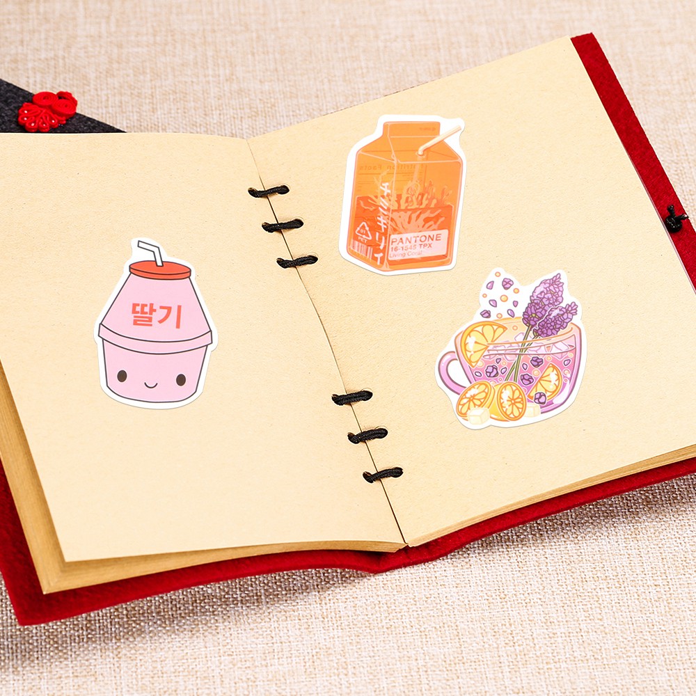 Set 50 miếng dán hình chai nước uống nhiều họa tiết dễ thương