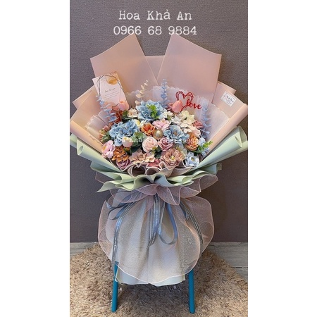 Bó hoa sáp mix lụa cao cấp. Thiết kế nhà Khả An. Ship hoả tốc nội thành