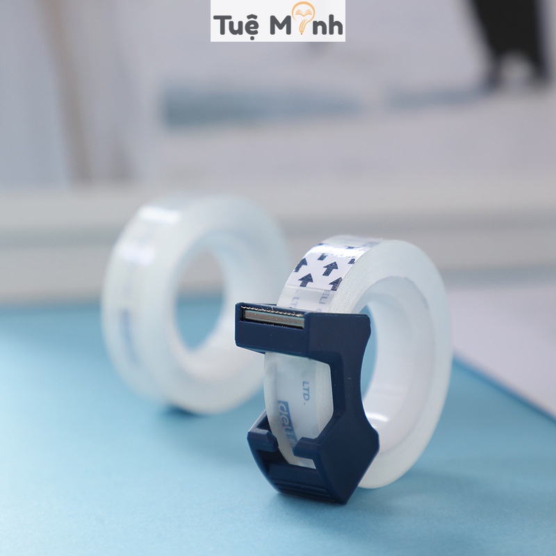 Bộ 2 cuộn băng dính ghi chú note trong mờ trong suốt kèm dụng cụ cắt VPPTUEMINH, băng giấy note tiện lợi Tuệ Minh