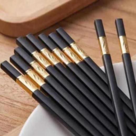 Bộ 10 Đôi Đũa Mạ Vàng, Đũa Hợp Kim Chống Mốc Hàn Quốc