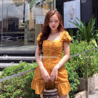 Đầm nhún bèo tay phồng