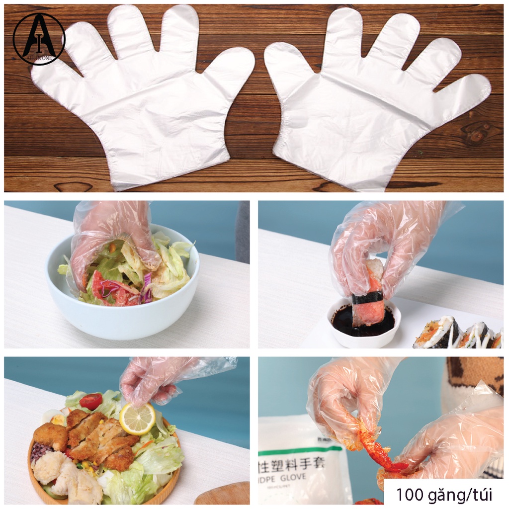 Túi 100 găng tay nilon HDPE Glove – LDPE dùng một lần tự hủy sinh học