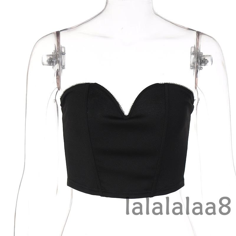 Áo ống không tay cổ chữ V khoét sâu đính đá lấp lánh LAA8 cho nữ