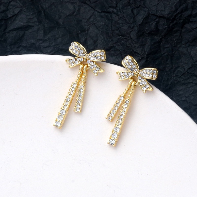 Đôi khuyên tai chốt bạc 925 hình chiếc nơ đính đá sang trọng cho nữ