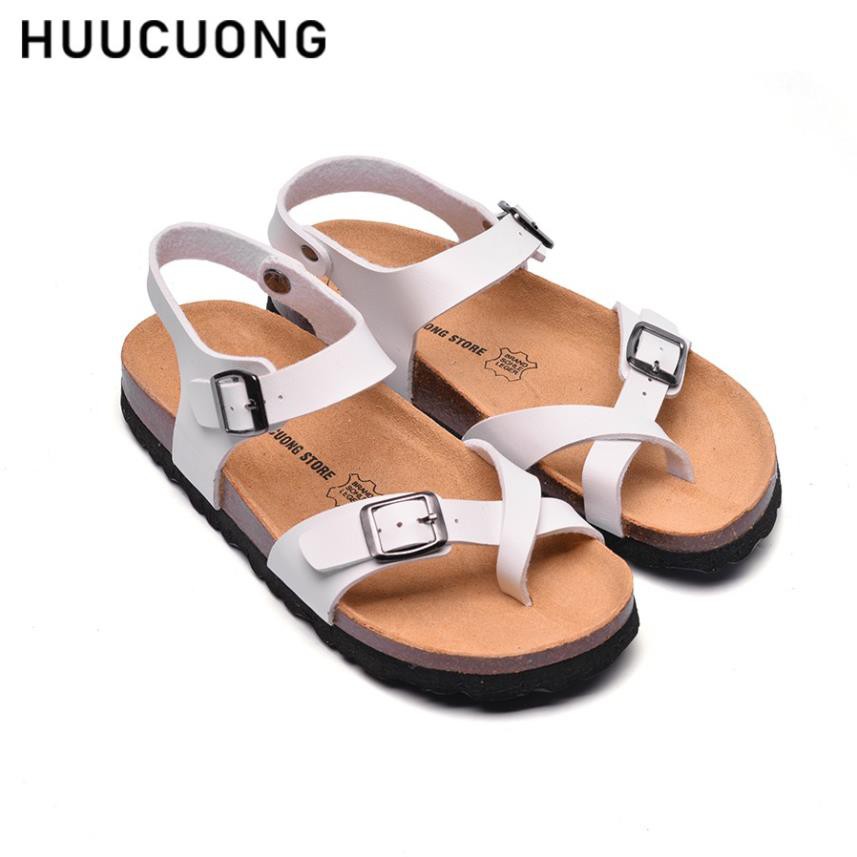 Giày Sandal nữ Huucuong xỏ ngón Unisex màu trắng đế trấu