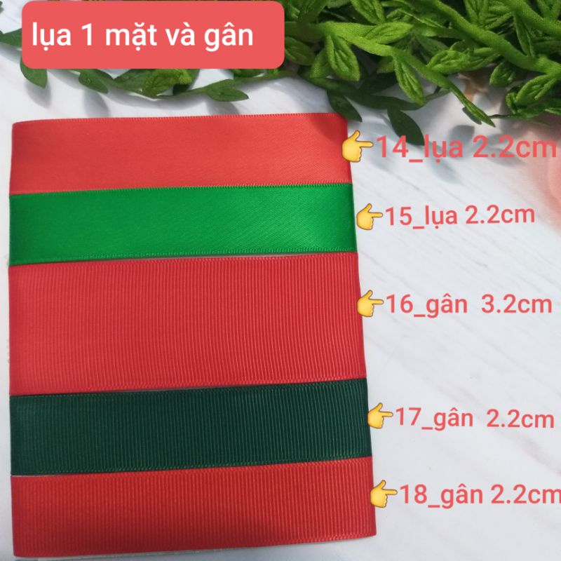 Ruy băng lụa và gân , bảng màu Xmas , size 6MM ĐẾN 5CM ( dây 5 mét)