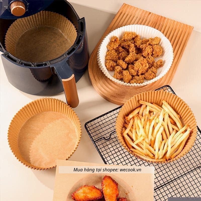 Set 50 khay nướng nồi chiên không dầu - Giấy nến lót nồi chiên không dầu, lò nướng, vỉ hấp hình tròn không lỗ