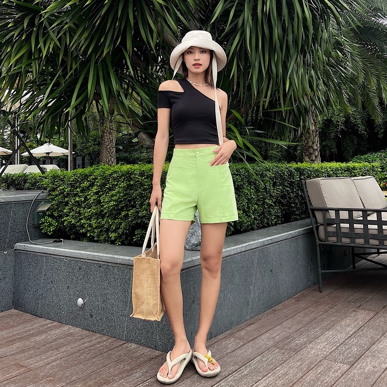 Quần short vải túi mổ TOPTIFY nữ chất liệu kalan Cotton mềm mại ống rộng nẹp xếp ly giữ Sorella Short TQV07