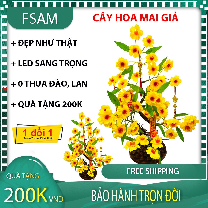 [QUÀ 200K + BH TRỌN ĐỜI] Cây Hoa Mai Giả Có Đèn, Đẹp Như Thật Không Thua Hoa Đào, Lan, Sen, Hồng, Giá Tốt Fsam