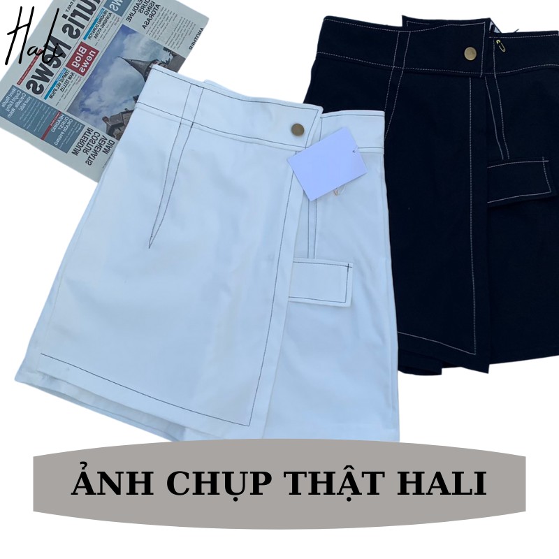 Chân váy nữ thời trang HALI - Quần short giả váy kiểu nữ cạp cao xếp lệch chất kaki co dãn | BigBuy360 - bigbuy360.vn