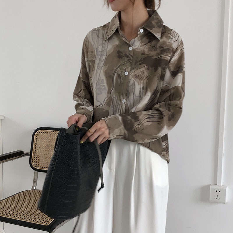 Áo Sơ Mi chiffon Tay Dài In Màu Nhuộm Phong Cách Phương Tây Thời Trang Mùa Hè Cho Nữ