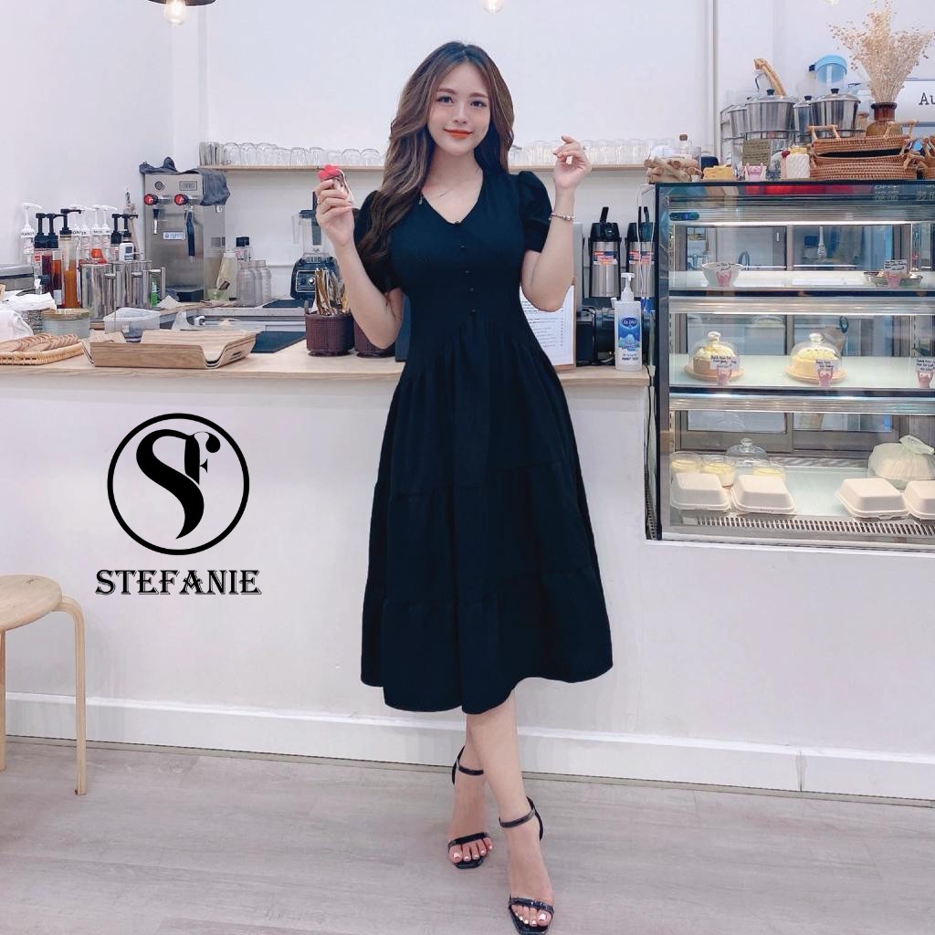 Đầm Công Sở - Váy Xòe ,Thời Trang STE ,Cổ V Che Bụng Chất Liệu Mềm Mát | BigBuy360 - bigbuy360.vn