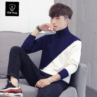 Áo len nam cổ 3p vạt chéo phối màu phong cách hàn quốc