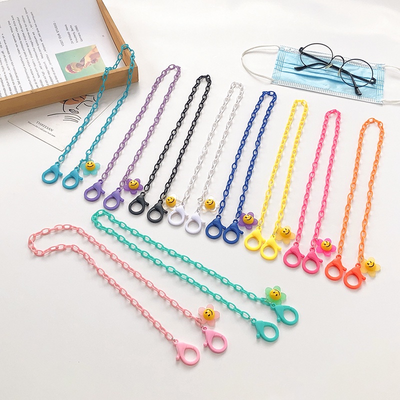Dây Đeo Khẩu Trang Bằng Acrylic Màu Kẹo Hình Hoa Hướng Dương Mặt Cười Dễ Thương Cho Bé