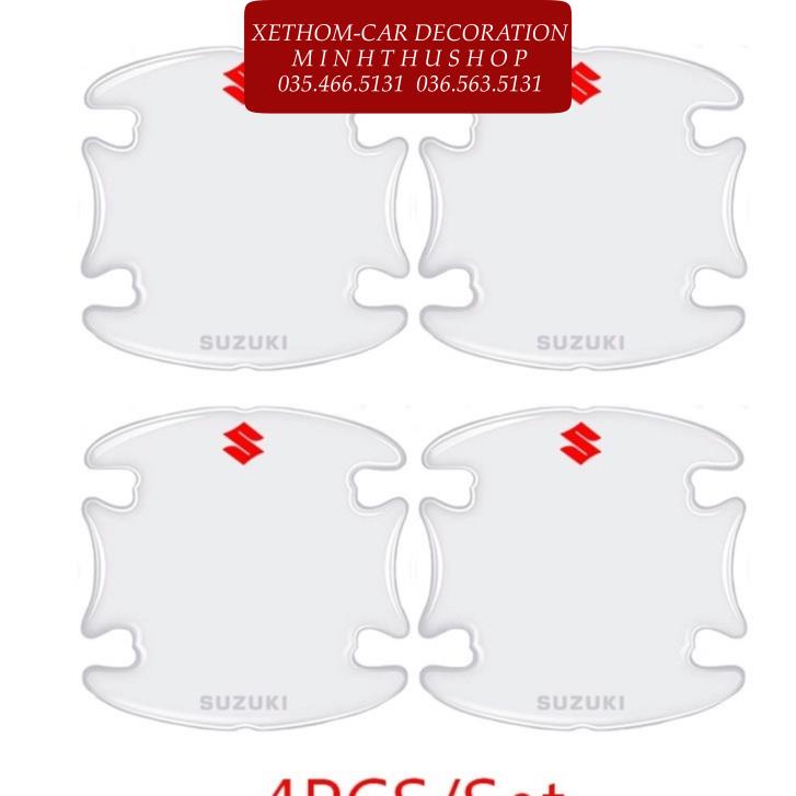 (Suzuki) Bộ 10 Miếng Dán Silicon Chống Xước Hõm Cửa, Tay Nắm Cửa và Gương Có Logo Hãng Xe (Suzuki)