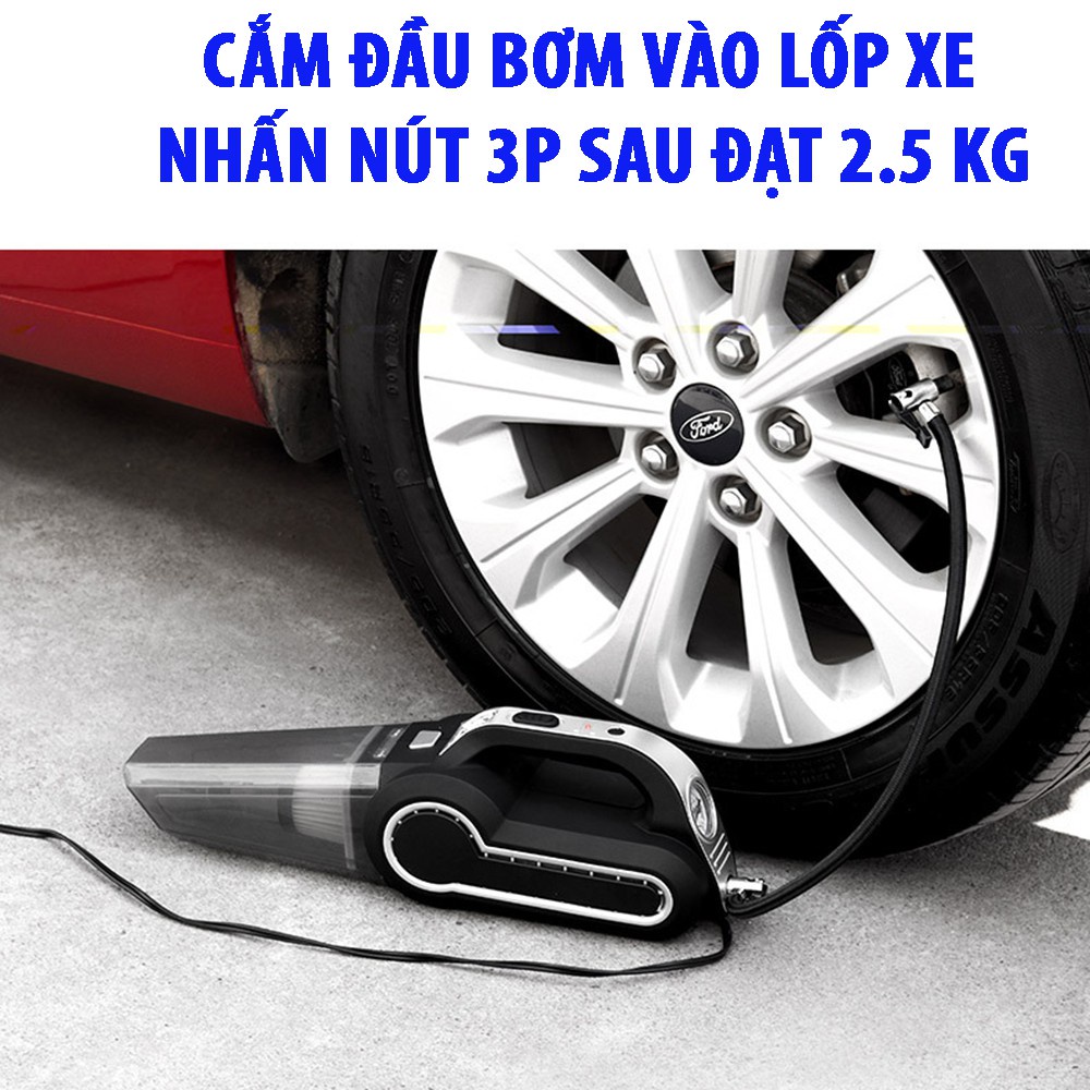 Máy Hút Bụi Ô Tô - Máy Bơm Lốp Ô Tô Đa Năng 4 Trong 1 - Hút Bụi, Bơm Lốp, Đo Áp Suất Lốp, Đèn Pin Chiếu Sáng