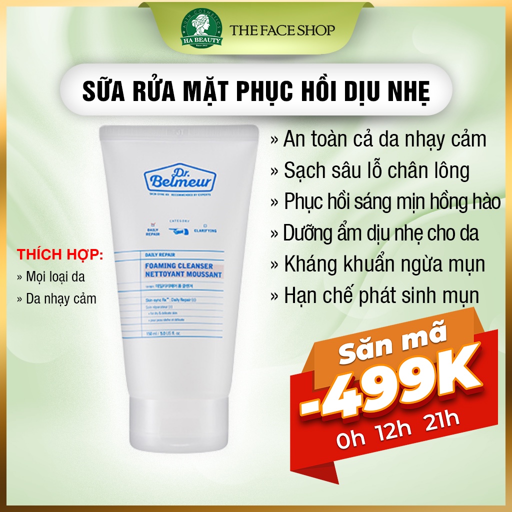 Sữa rửa mặt dịu nhẹ an toàn da nhạy cảm The Face Shop Dr Belmeur Daily Repair Foam Cleanser 150ml sạch sâu ngừa mụn