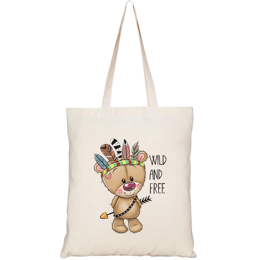 [Mã BMLTA50 giảm 10% đơn 99K] Túi vải tote canvas GINKO in hình cute cartoon tribal teddy bear HT359 5330