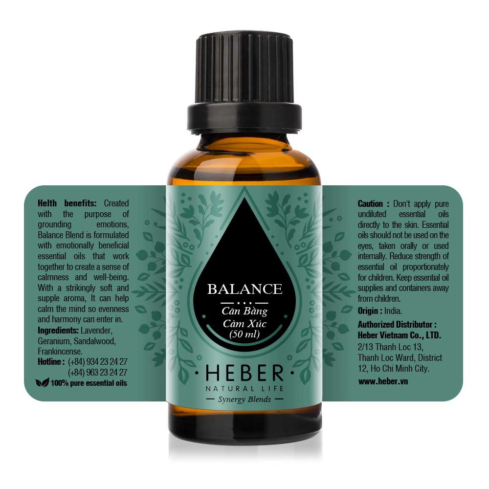 Tinh Dầu Cân Bằng Cảm Xúc Heber- Balance Blend, Cao Cấp Nhập Khẩu, Thiên Nhiên Nguyên Chất, Xông Phòng, 10ml/30ml/50ml