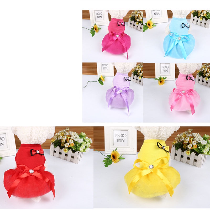 Mùa xuân và mùa hè Vật nuôi thoáng khí Viền viền ren cho mèo và chó Quần áo thời trang dễ thương Nơ Phong cách công chúa Vest Quần áo Nhiều màu Tùy chọn