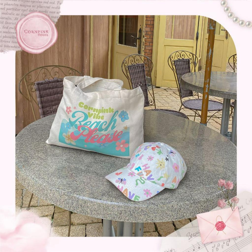 Cornpink House | Túi tote tò te | Túi xách nữ | Túi vải đi học | Túi vải canvas đeo vai đi chơi | Không khóa kéo