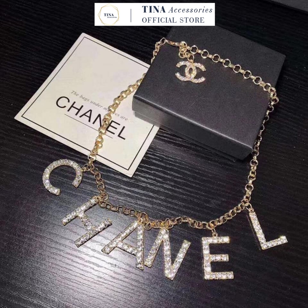 Vòng Cổ Chocker TINA Chữ C.H.A.N.E.L Đính Đá 2 Màu Sáng Lấp Lánh CK24