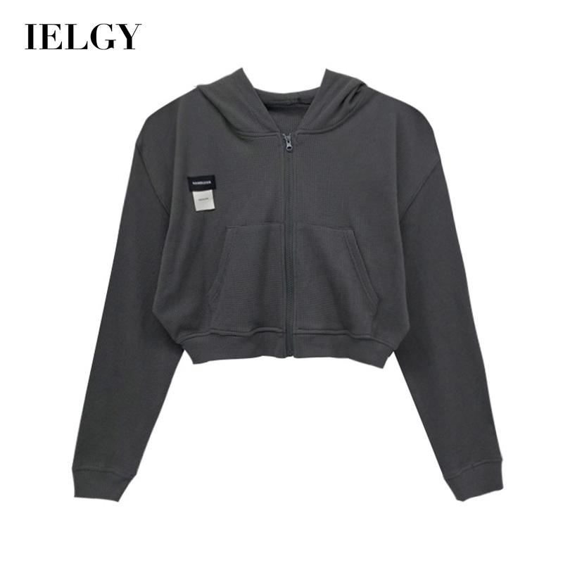 Áo sweater IELGY mũ trùm dáng rộng dài tay phong cách retro ngày thường cho nữ