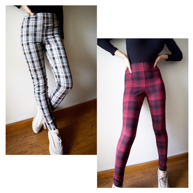 Quần legging Express kẻ caro chất co giãn mát VNXK