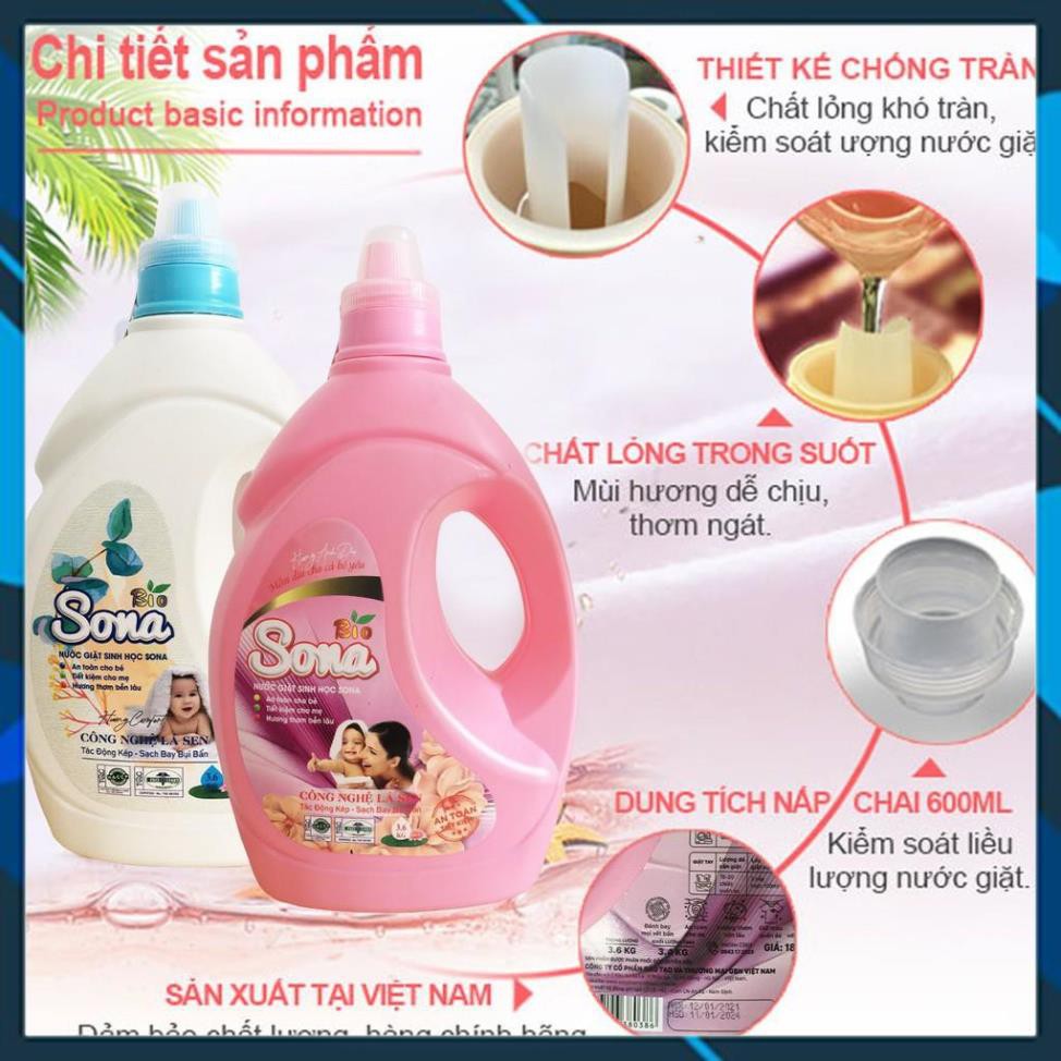 Nước Giặt Xả 2 Trong 1 Sona Hương Comfort & Hương Anh Đào 1.8kg, Lưu Hương Bền Lâu, Không Kích Ứng Da