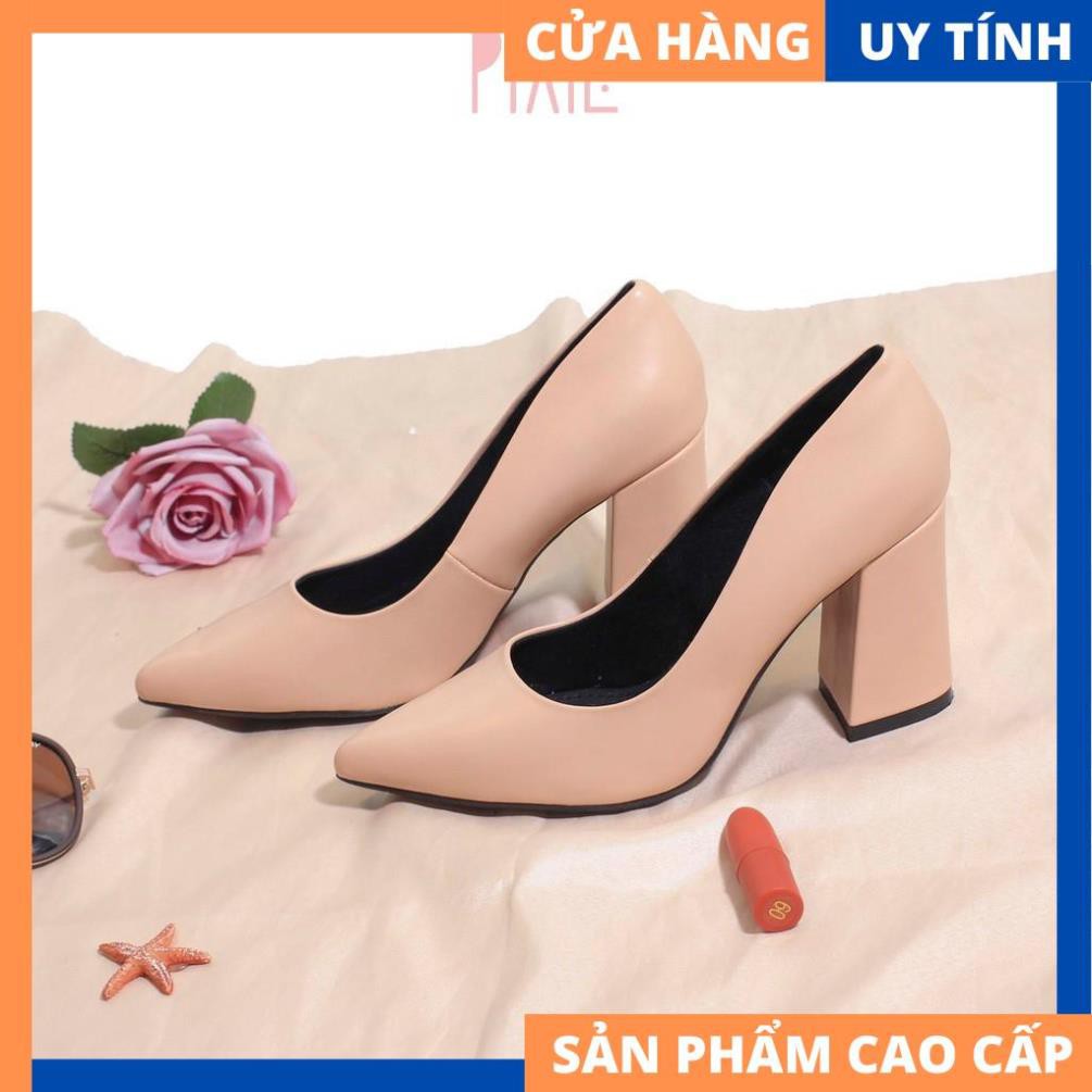 Giày Cao Gót 8cm Đế Vuông Mũi Nhọn Basic Màu Đen Cao Cấp P159 | BigBuy360 - bigbuy360.vn