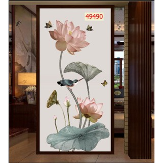 Tranh hoa sen 3D khổ dọc cao 1.25m*0.8m có keo sẵn