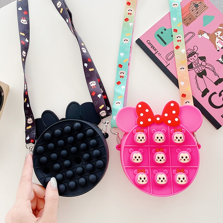Pop It Đồ Chơi Fidget Spinner Mickey Minnie Túi Bong Bóng Nhấn Bằng Silicon Có Dây Đeo Cho Trẻ Em